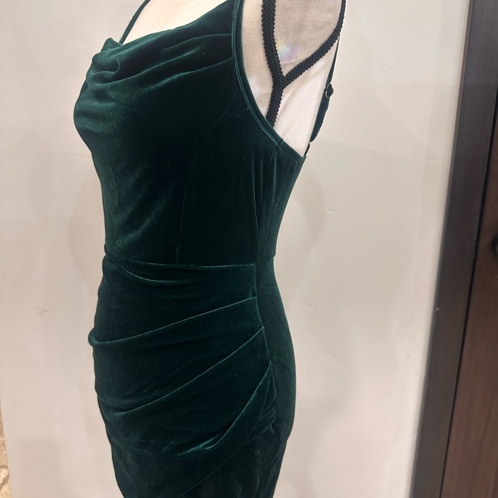 Cider Dark Green Velvet Mini Dress